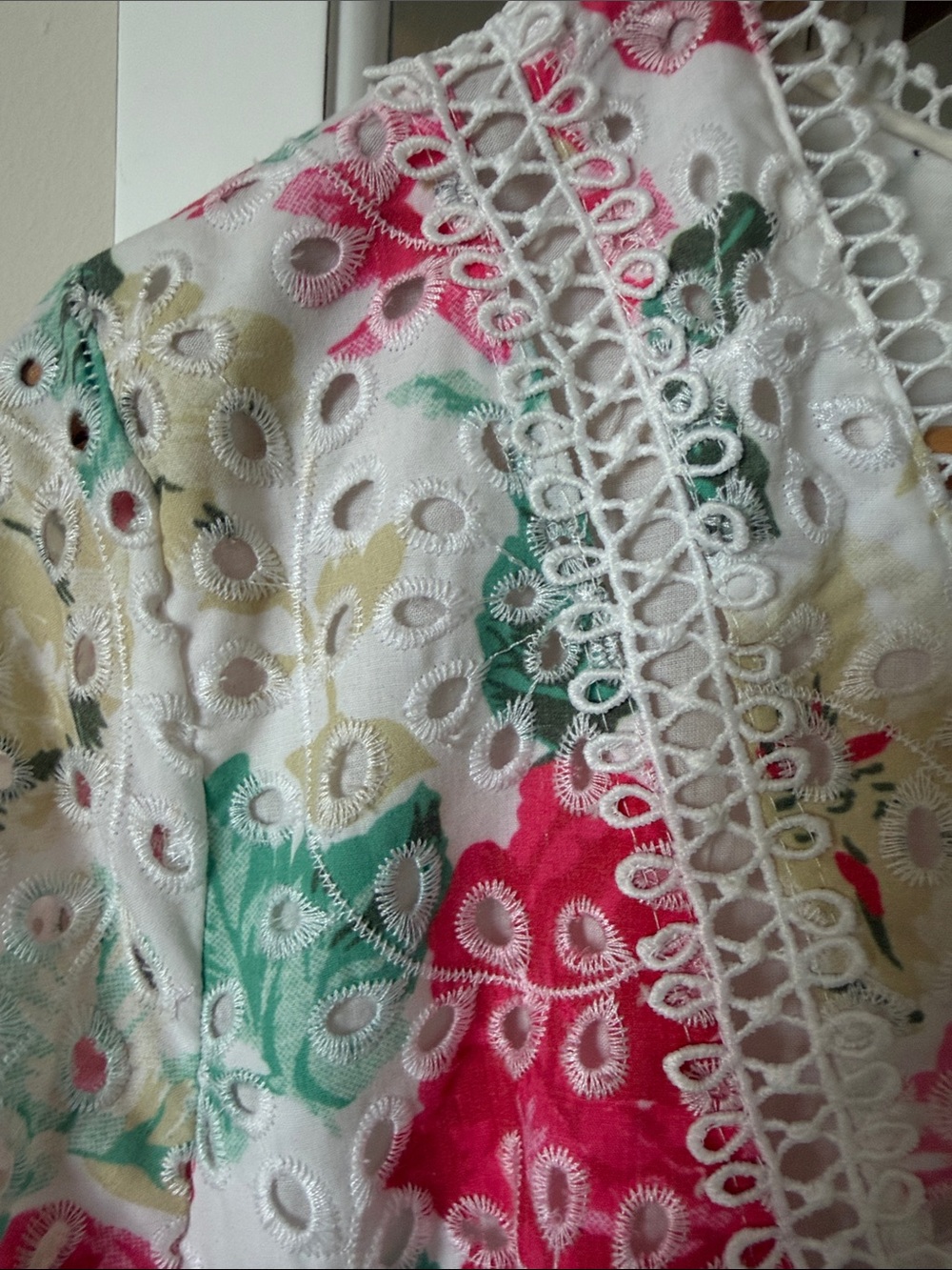 Aqua Floral Trim V-Neck Dress - Picture 2 of 4